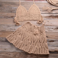 Summer Halter Bikini Bras Sexy Beach Skirts Women Crochet Swimwear PQ6905