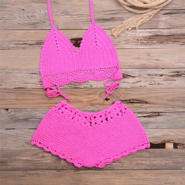 Crochet Bikini Bra with Shorts Women Beachwear Knit Swimwear PQ5921