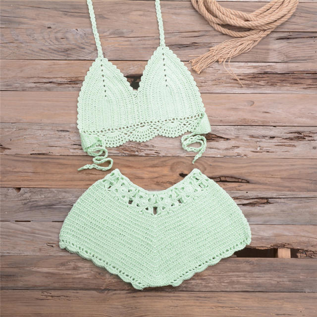 Crochet Bikini Bra with Shorts Women Beachwear Knit Swimwear PQ5921