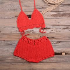 Crochet Bikini Bra with Shorts Women Beachwear Knit Swimwear PQ5921