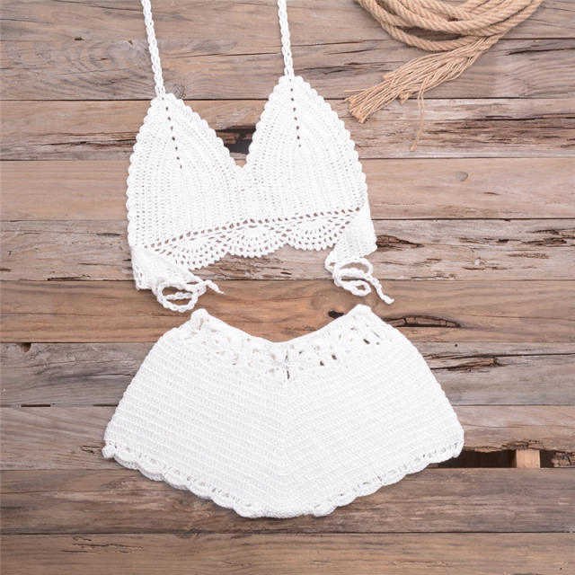 Crochet Bikini Bra with Shorts Women Beachwear Knit Swimwear PQ5921
