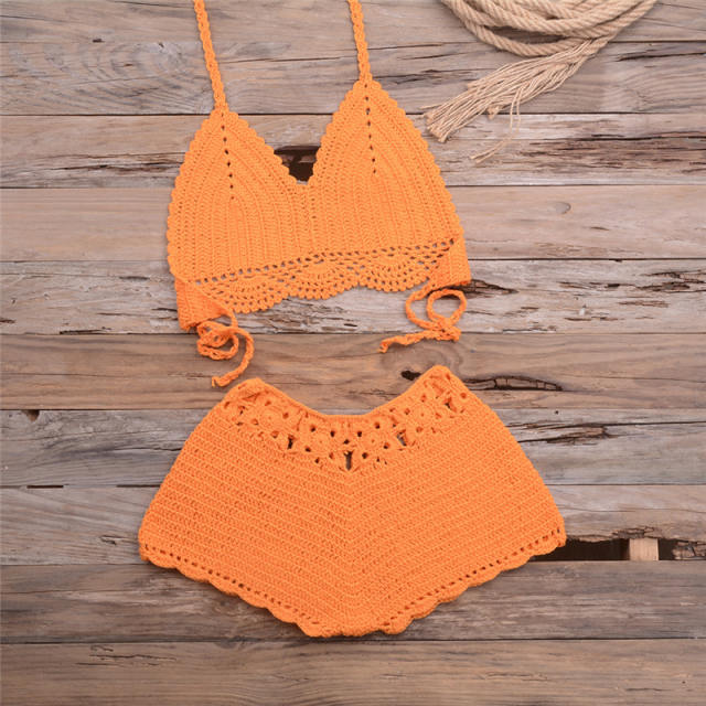 Crochet Bikini Bra with Shorts Women Beachwear Knit Swimwear PQ5921