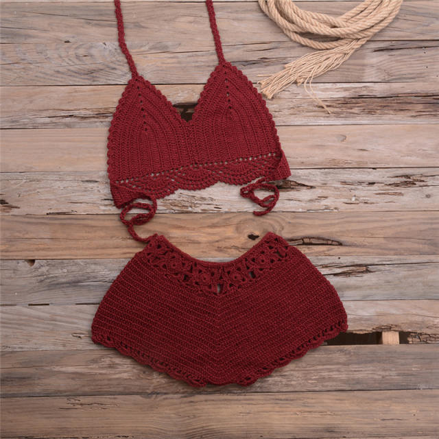 Crochet Bikini Bra with Shorts Women Beachwear Knit Swimwear PQ5921