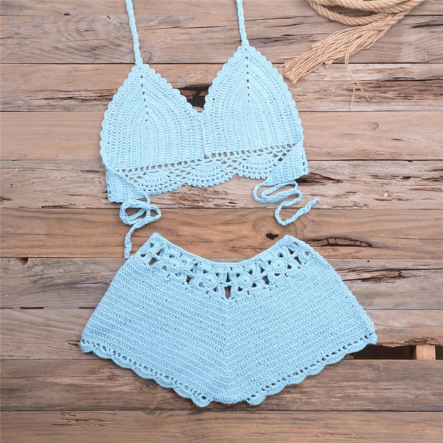 Crochet Bikini Bra with Shorts Women Beachwear Knit Swimwear PQ5921