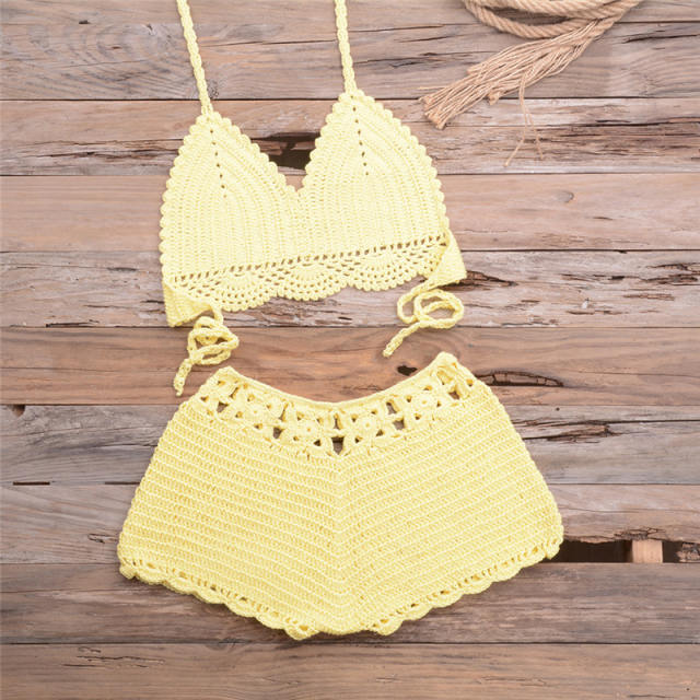 Crochet Bikini Bra with Shorts Women Beachwear Knit Swimwear PQ5921