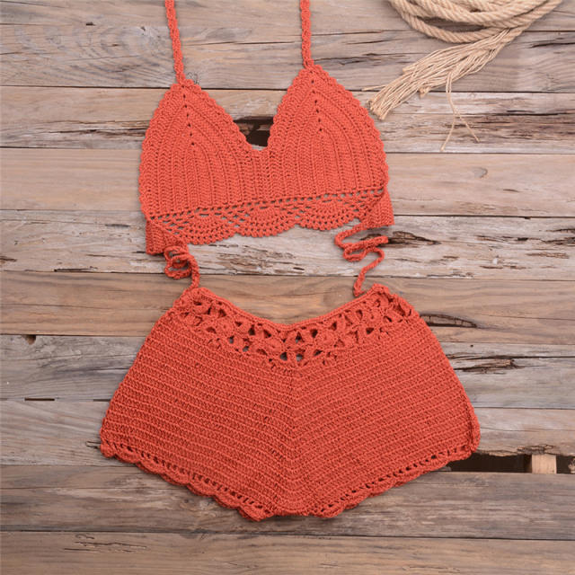 Crochet Bikini Bra with Shorts Women Beachwear Knit Swimwear PQ5921
