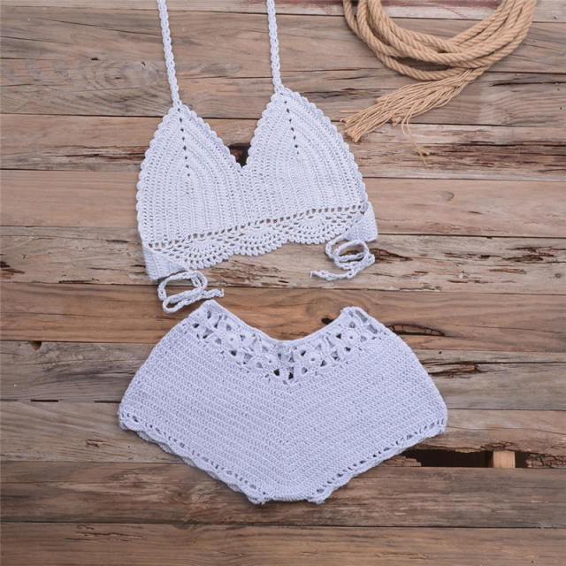 Crochet Bikini Bra with Shorts Women Beachwear Knit Swimwear PQ5921