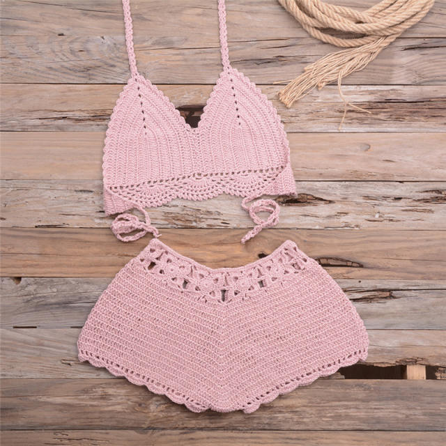 Crochet Bikini Bra with Shorts Women Beachwear Knit Swimwear PQ5921