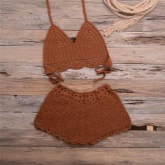 Crochet Bikini Bra with Shorts Women Beachwear Knit Swimwear PQ5921