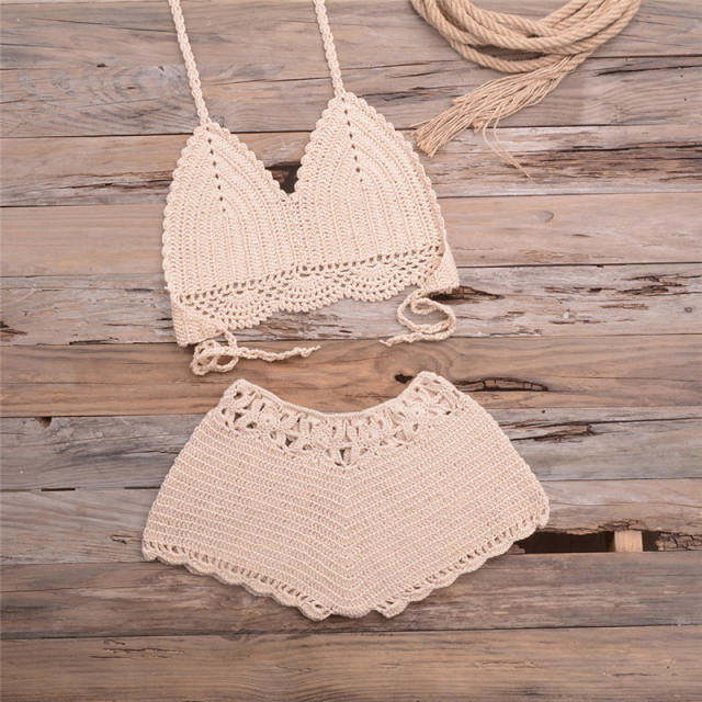 Crochet Bikini Bra with Shorts Women Beachwear Knit Swimwear PQ5921