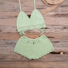 Crochet Bikini Bra with Shorts Women Beachwear Knit Swimwear PQ5921