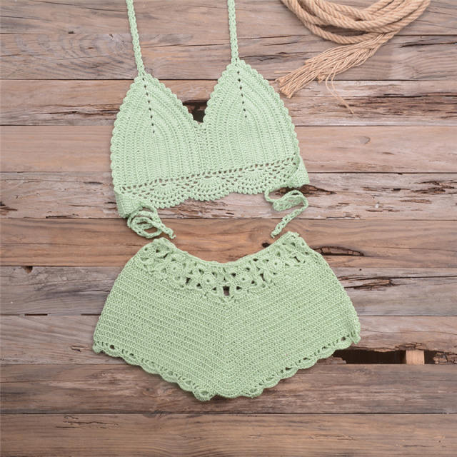 Crochet Bikini Bra with Shorts Women Beachwear Knit Swimwear PQ5921
