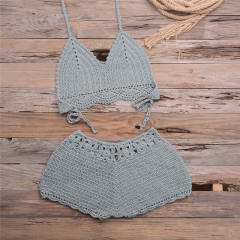 Crochet Bikini Bra with Shorts Women Beachwear Knit Swimwear PQ5921