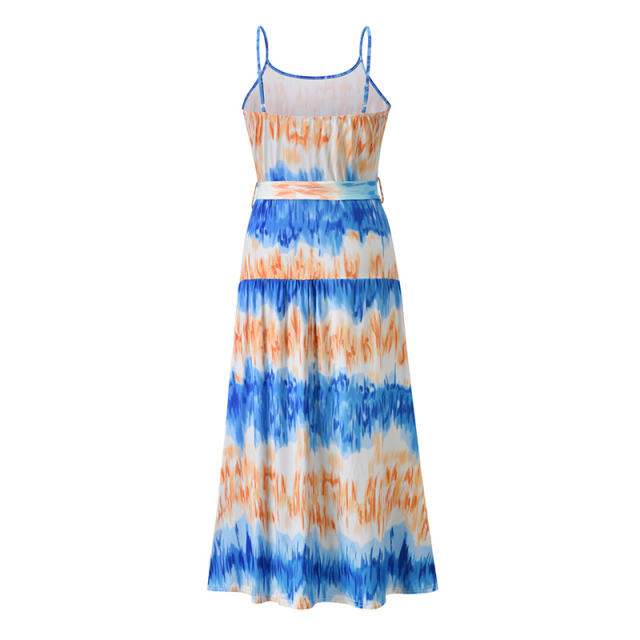Spaghetti Strap Maxi Dresses For Women Tie Dyed Boho Dress PQLQ095