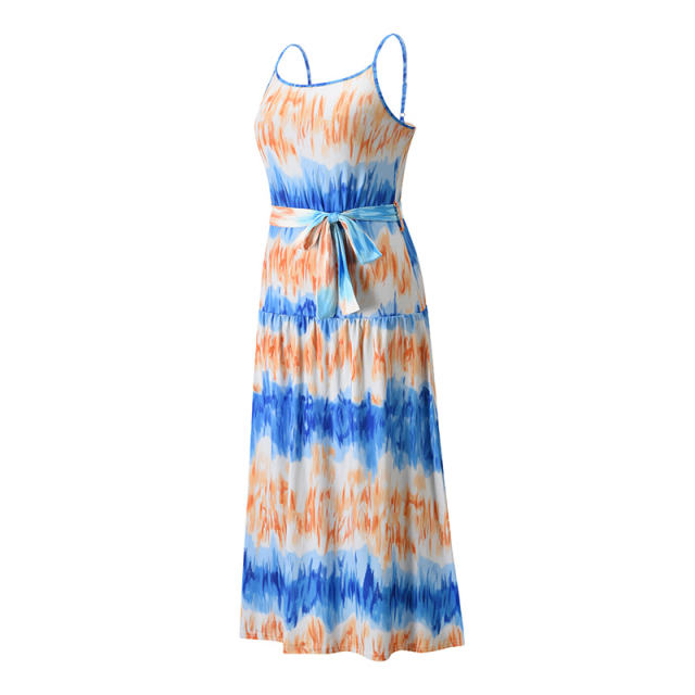 Spaghetti Strap Maxi Dresses For Women Tie Dyed Boho Dress PQLQ095