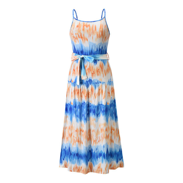 Spaghetti Strap Maxi Dresses For Women Tie Dyed Boho Dress PQLQ095