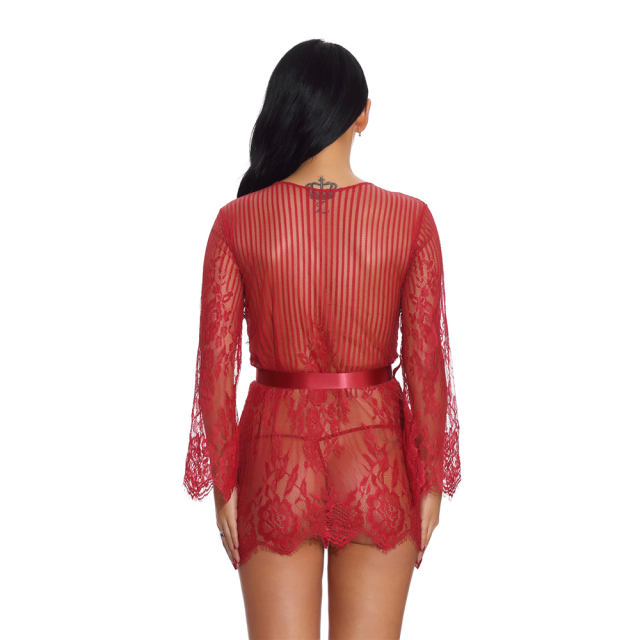 Black Lace Nightdress Women Night Gown Sexy Robe Lingerie PQ3513A