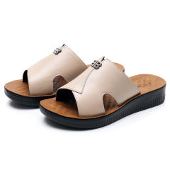 Red Wearable Shoes Foothold Women Summer Loafers Genuine Leather Slippers PQ909A