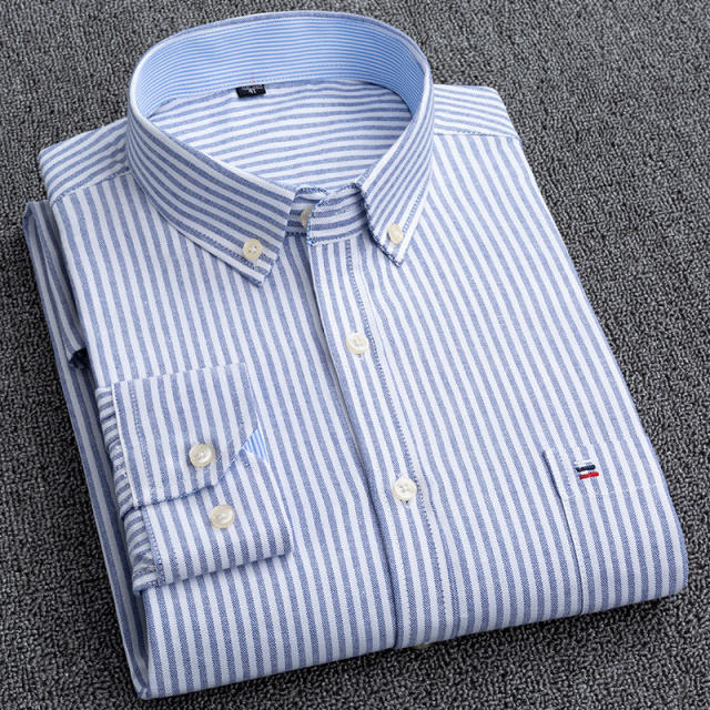 Men's Business Casual Long Sleeve Shirt Pure Cotton Oxford Plaid Shirt PQNJF28