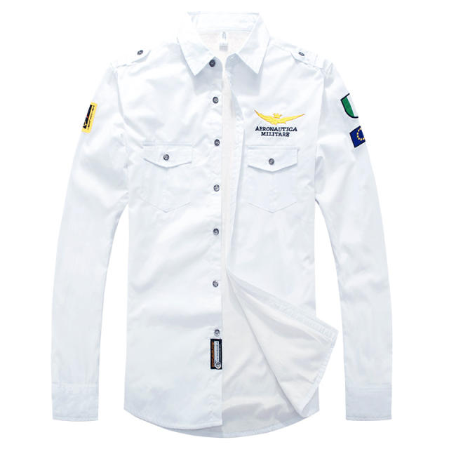 [Winter Velvet] White Long Sleeve Men Casual Shirts Solid Color Fashion Tops PQ8307C