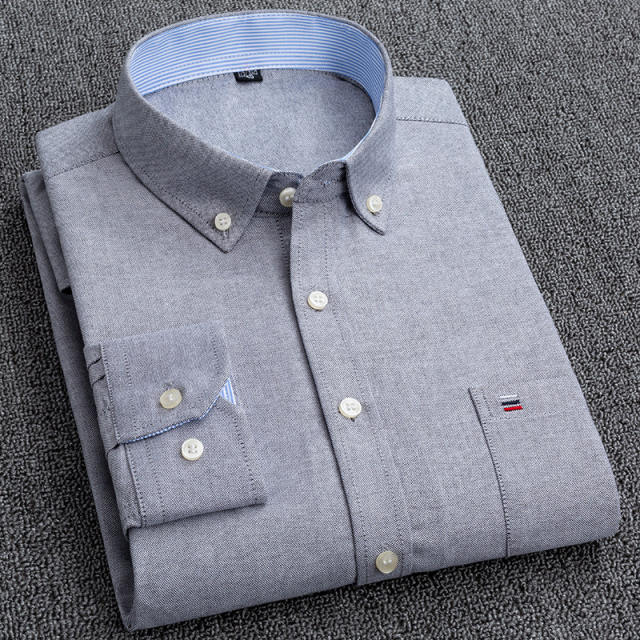 Men's Business Casual Shirt Long Sleeve Cotton Oxford Plaid Shirt PQNJF31