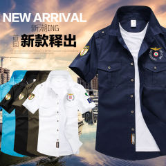 Light Blue Short Sleeve Men Fashion Shirts Solid Color Casual Tops PQ1617B