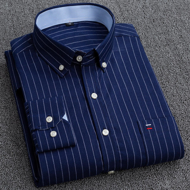 Men's Business Casual Long Sleeve Shirt Pure Cotton Oxford Plaid Shirt PQNJF28