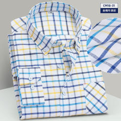Men's Business Casual Shirt Long Sleeve Cotton Oxford Plaid Shirt PQNJF31