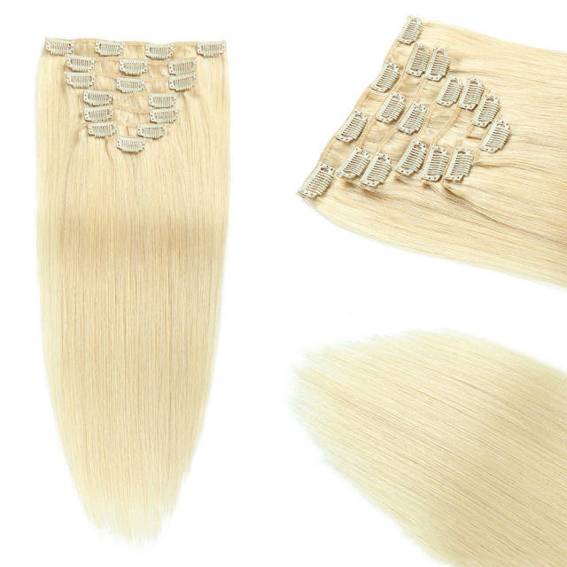7Pcs Per Set Clip in Human Hair Wig Silky Straight Hair Extension PQ#60B