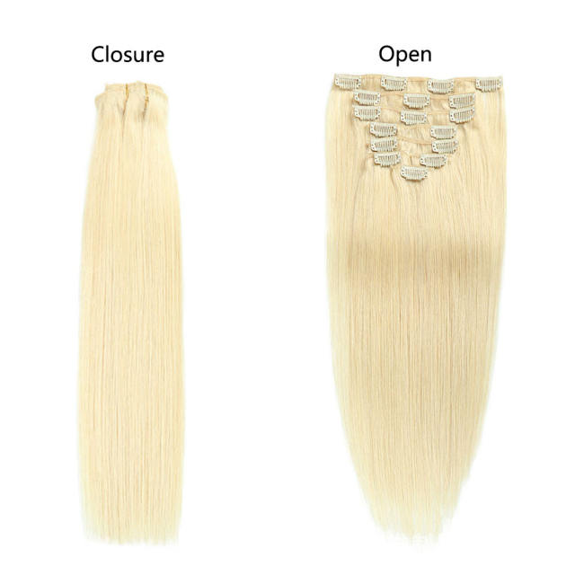 7Pcs Per Set Clip in Human Hair Wig Silky Straight Hair Extension PQ#60B