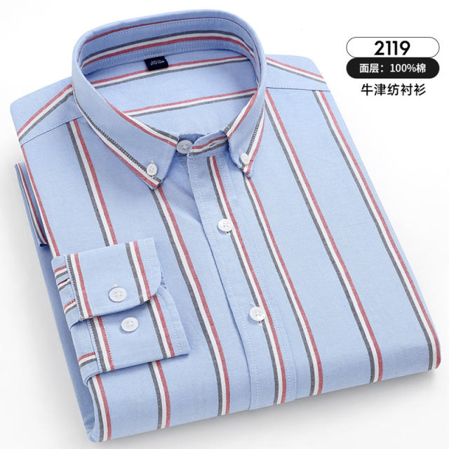 Long Sleeve Cotton Tops Casual Shirt For Men Thick Stripes Business Shirts PQ2121