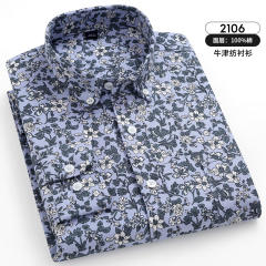 Dark Blue Floral Business Shirt Men Casual Shirt Long Sleeve Cotton Tops PQNJF2104