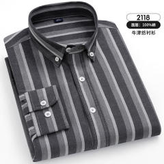 Thick Stripes Shirt For Men Business Casual Shirt Long Sleeve Cotton Tops PQ2115