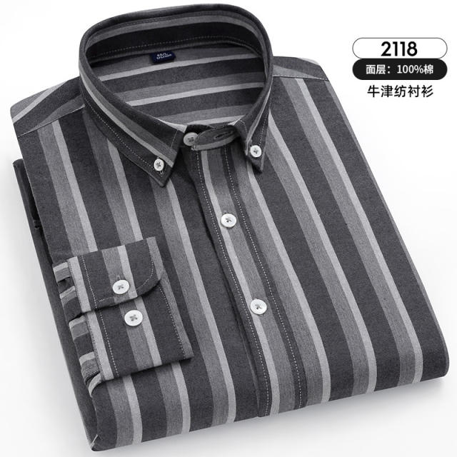 Thick Stripes Shirt For Men Business Casual Shirt Long Sleeve Cotton Tops PQ2115