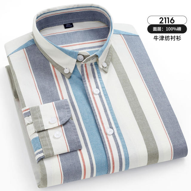 Thick Stripes Shirt For Men Business Casual Shirt Long Sleeve Cotton Tops PQ2115