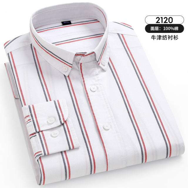Long Sleeve Cotton Tops Casual Shirt For Men Thick Stripes Business Shirts PQ2121