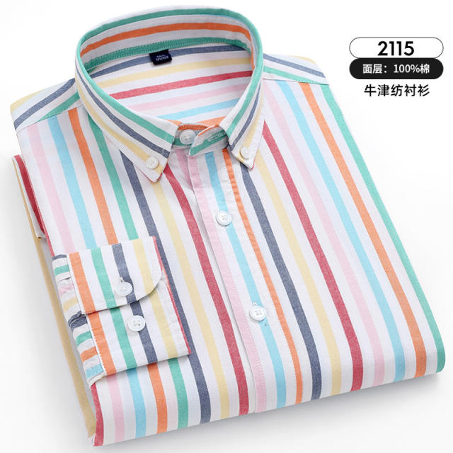 Long Sleeve Casual Shirt For Men Cotton Tops Thick Stripes Business Shirts PQ2120