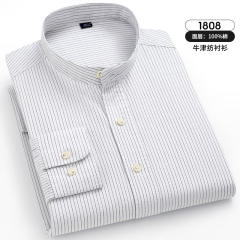 Green Pinstripe Shirt For Men Business Casual Shirt Long Sleeve Cotton PQNJF2114