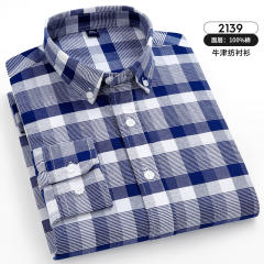Long Sleeve Cotton Business Shirt Oxford Plaid Casual Shirt For Men PQ2141