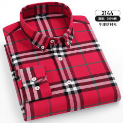 Long Sleeve Cotton Business Shirt Oxford Plaid Casual Shirt For Men PQ2141