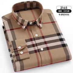Long Sleeve Cotton Business Shirt Oxford Plaid Casual Shirt For Men PQ2141