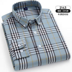Long Sleeve Cotton Business Shirt Oxford Plaid Casual Shirt For Men PQ2141