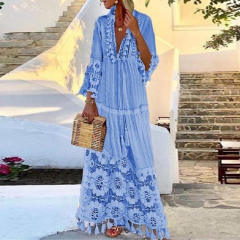 Yellow Tassel Beach Dresses For Women Crochet Bohemia Dress PQ4013B