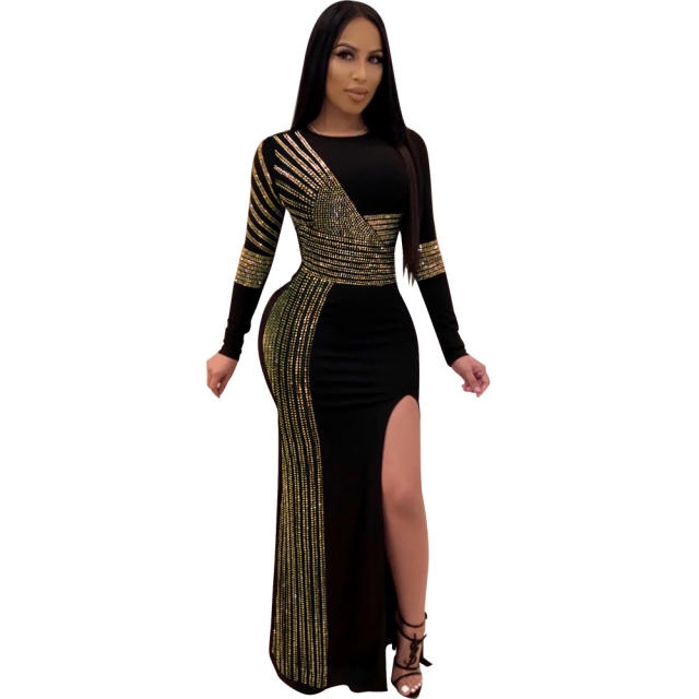 Gold Sequin Fashion High Split Club Dress Women Evening Dresses PQ8882B