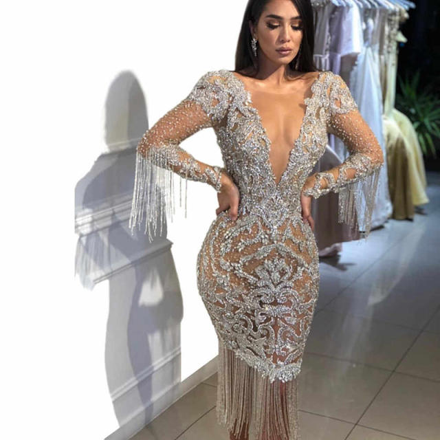 Women Fashion Club Dresses Sexy Deep V-neck Mesh Clubwear PQ8043