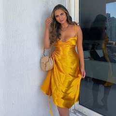 Green Fashion Satin Club Dresses Women Spaghetti Strap Sexy Mini Dress PQ8631B