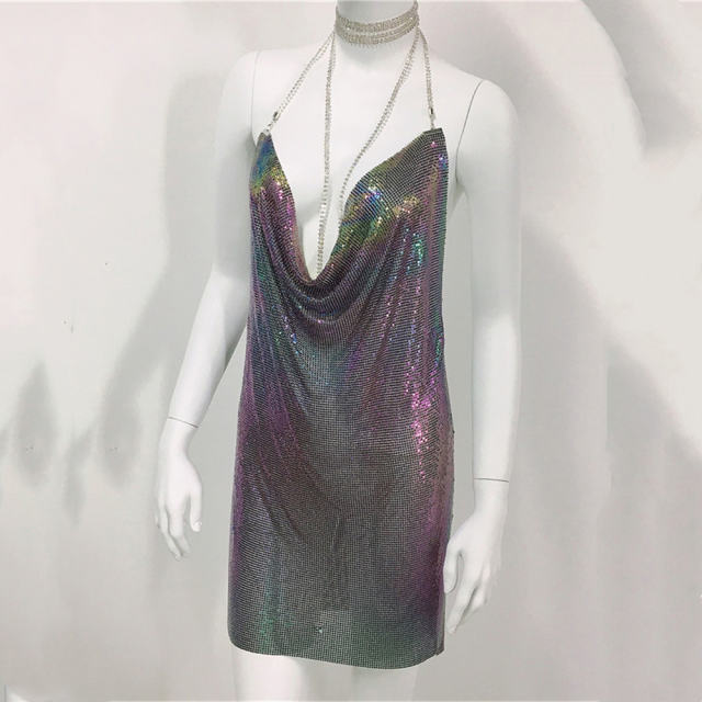 Gold Sequin Night Clubwear Women Sexy Backless Mini Dress PQ0141A