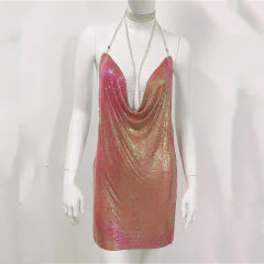 Gold Sequin Night Clubwear Women Sexy Backless Mini Dress PQ0141A