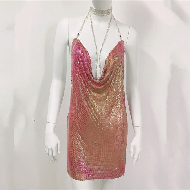 Gold Sequin Night Clubwear Women Sexy Backless Mini Dress PQ0141A
