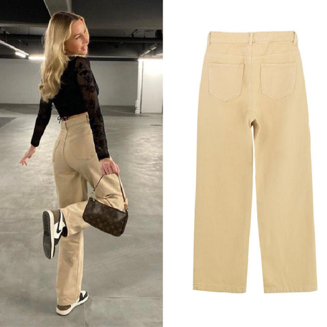Yellow Hight Waist Pencil Jeans For Women Denim Pants PQTOP411